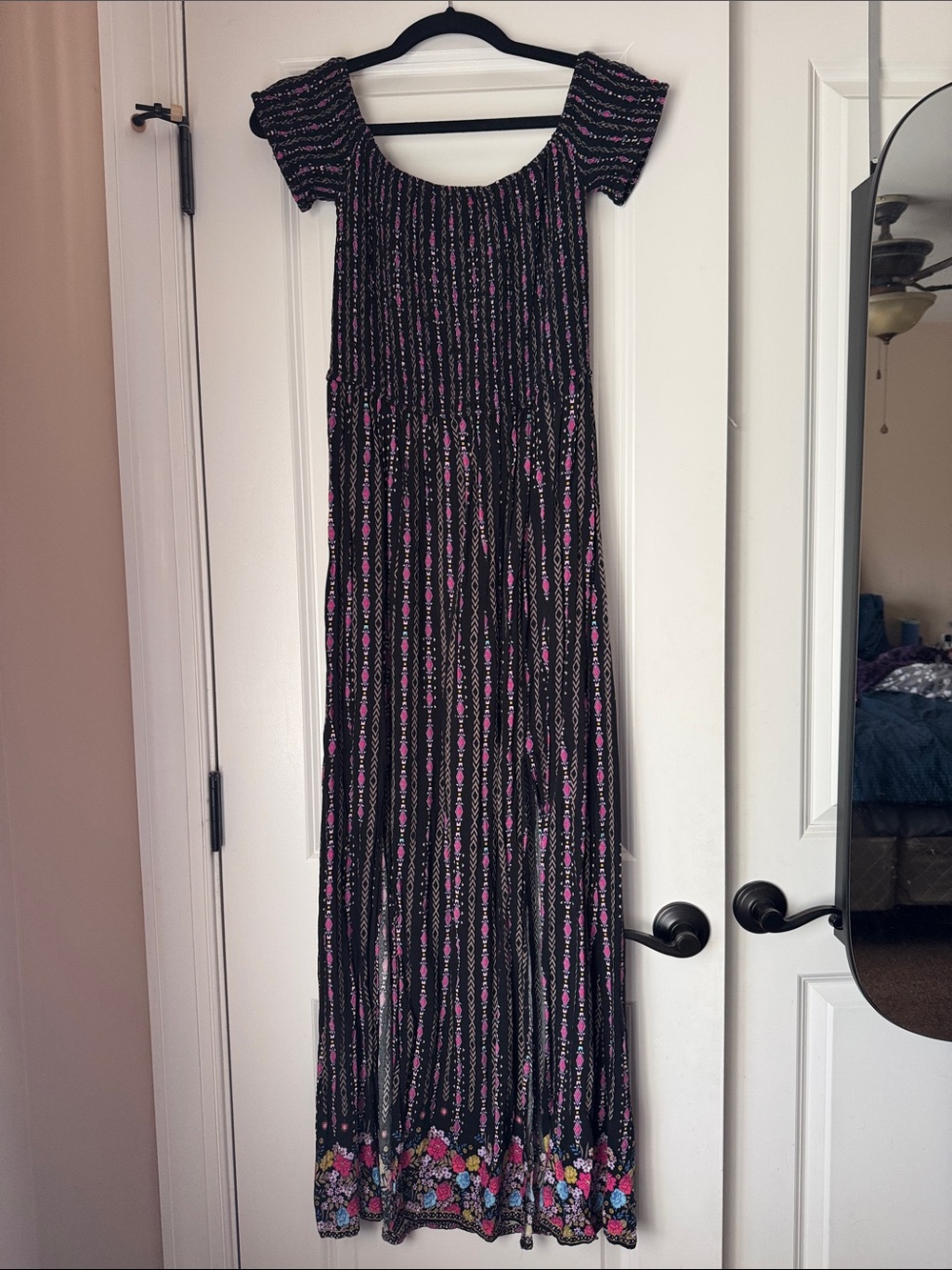 Black and Pink Floral Maxi Dress with front leg slits
